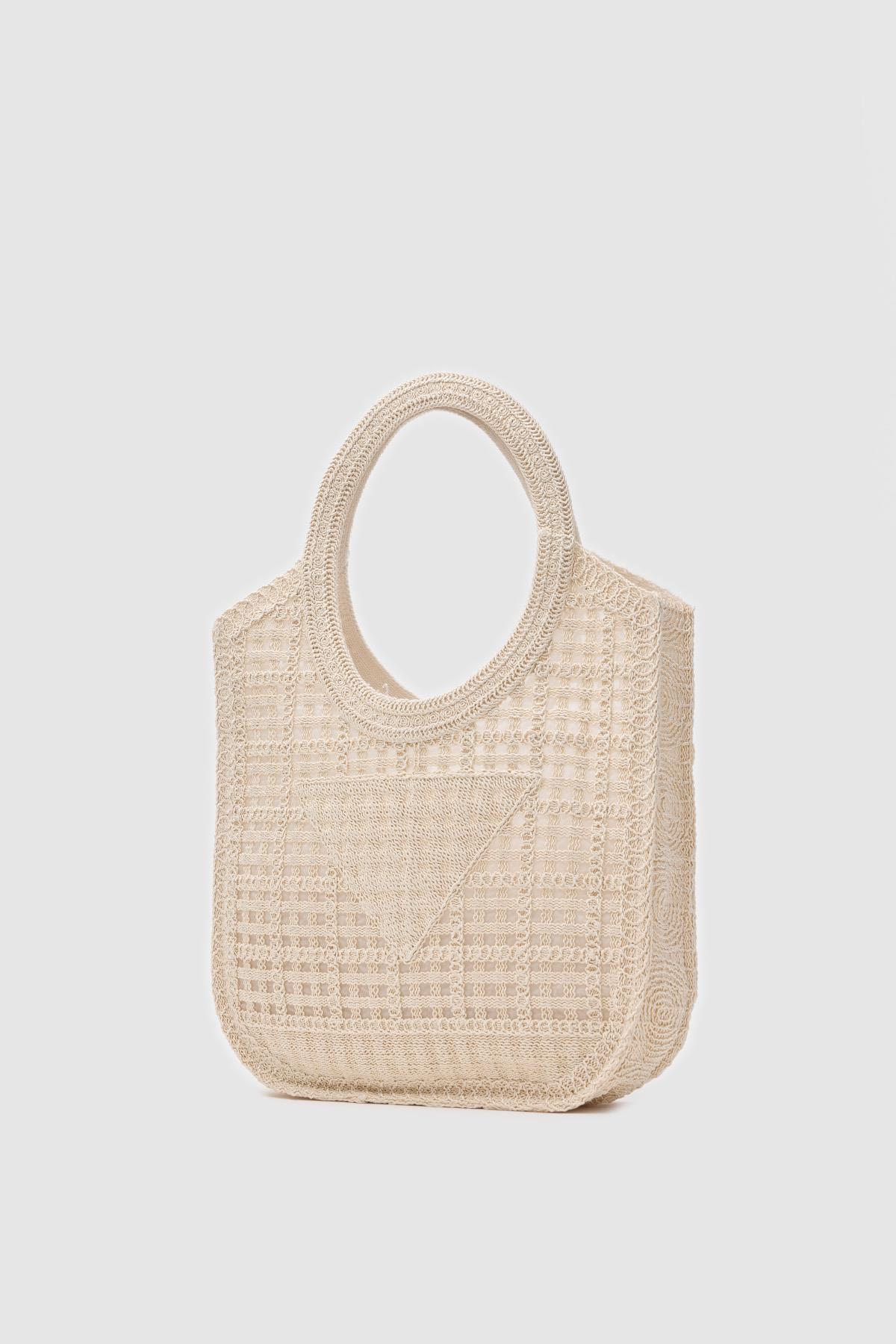Vicolo Handmade Makrome Tote Çanta Krem