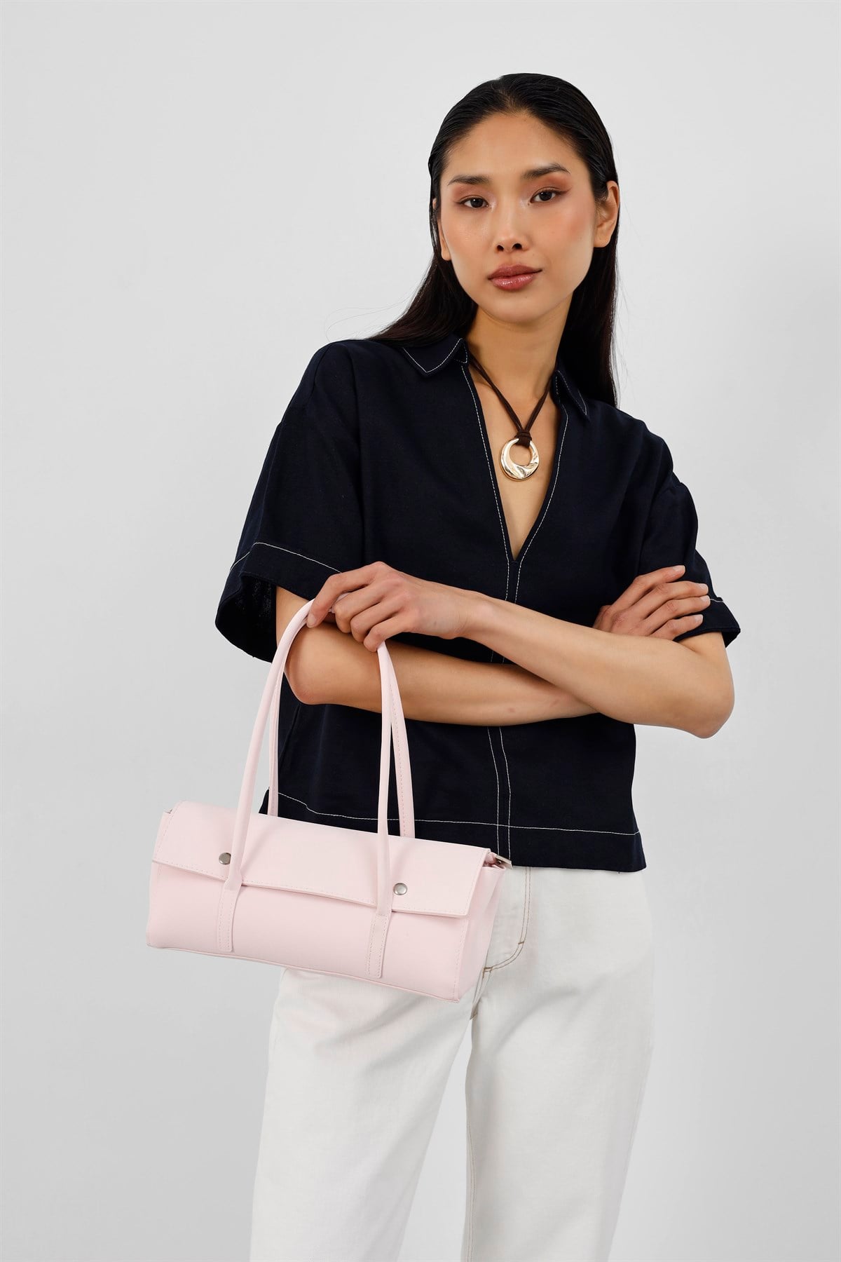 Mari Vintage Baget Çanta Pudra Pembe