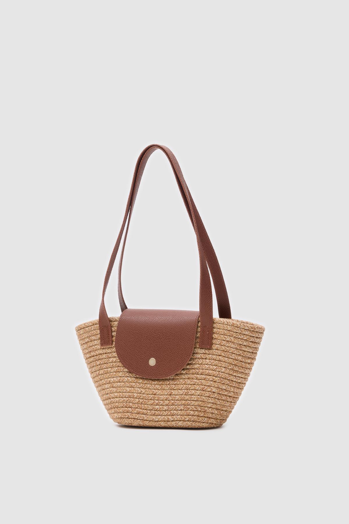 Maia Handmade Hasır Omuz Çantası Vizon