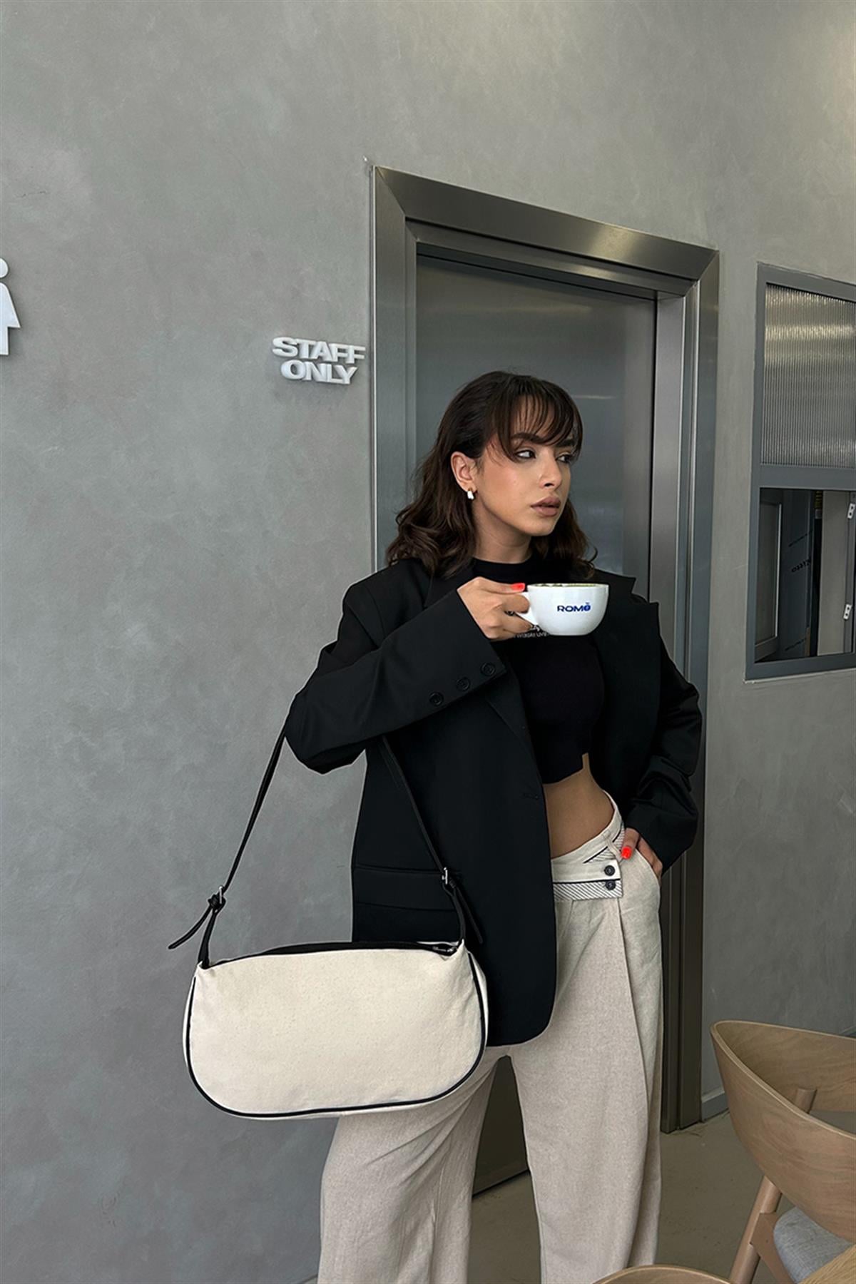 Elena Kanvas Baget Çanta Siyah
