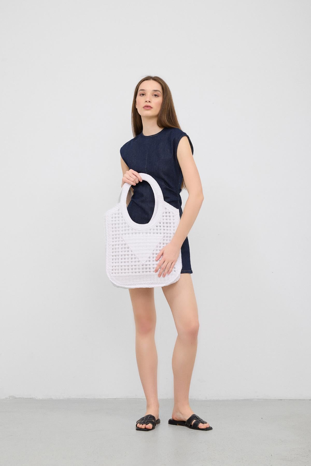 Vicolo Handmade Makrome Tote Çanta Beyaz