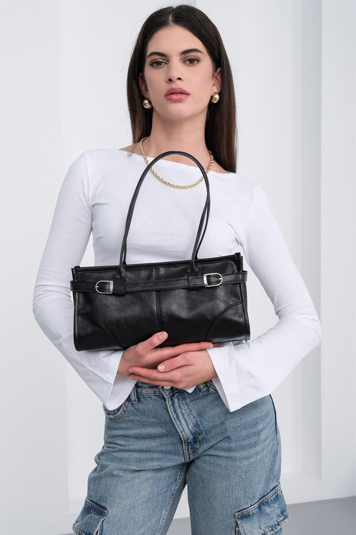Enyola Vintage Baget Çanta Siyah