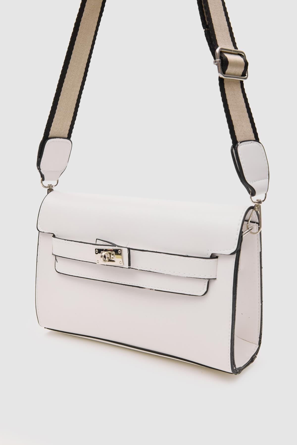 Kelly Kilitli Clutch Bag Beyaz