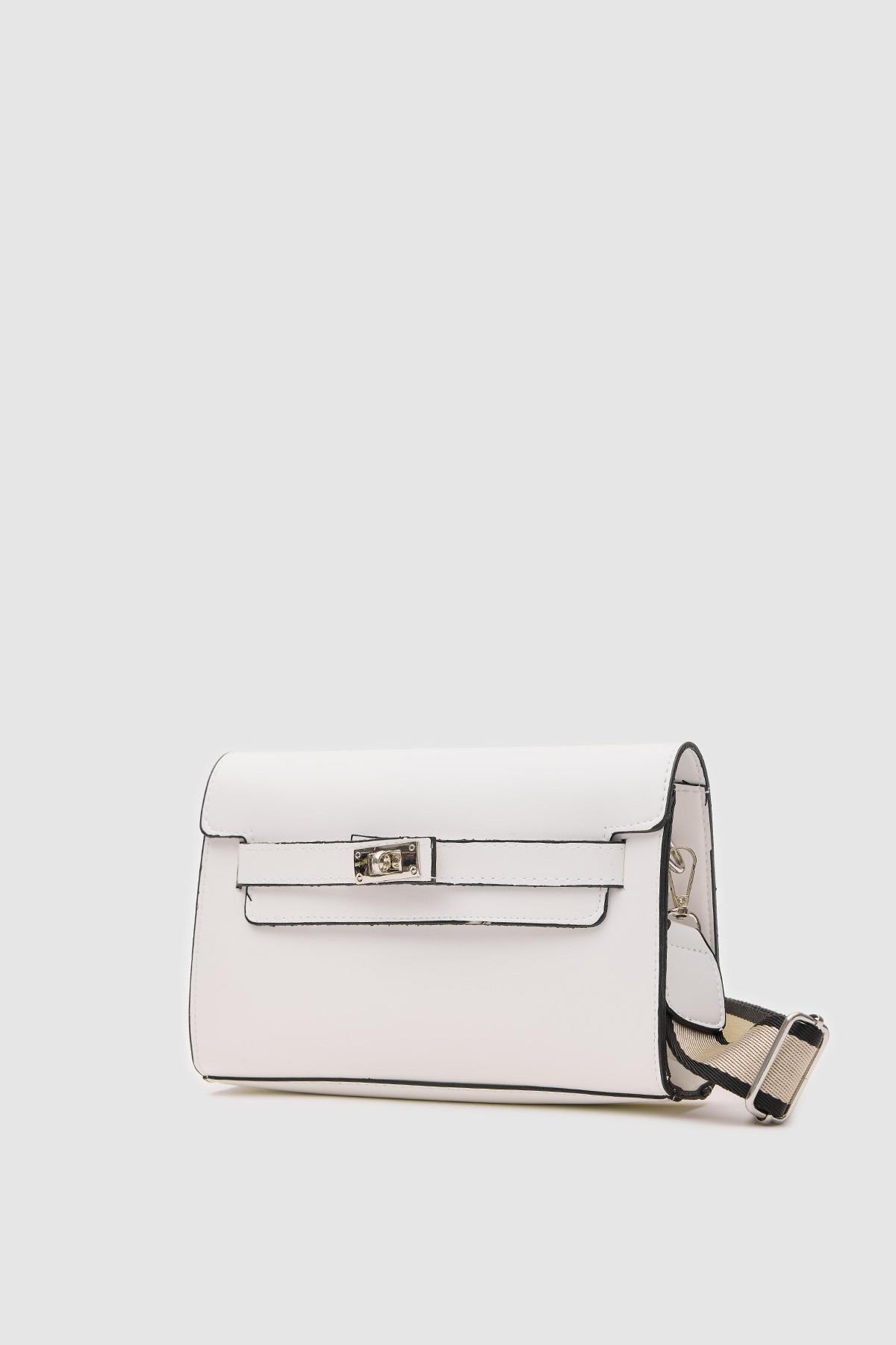 Kelly Kilitli Clutch Bag Beyaz