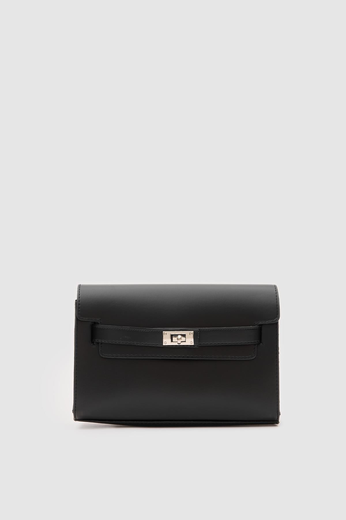 Kelly Kilitli Clutch Bag Siyah