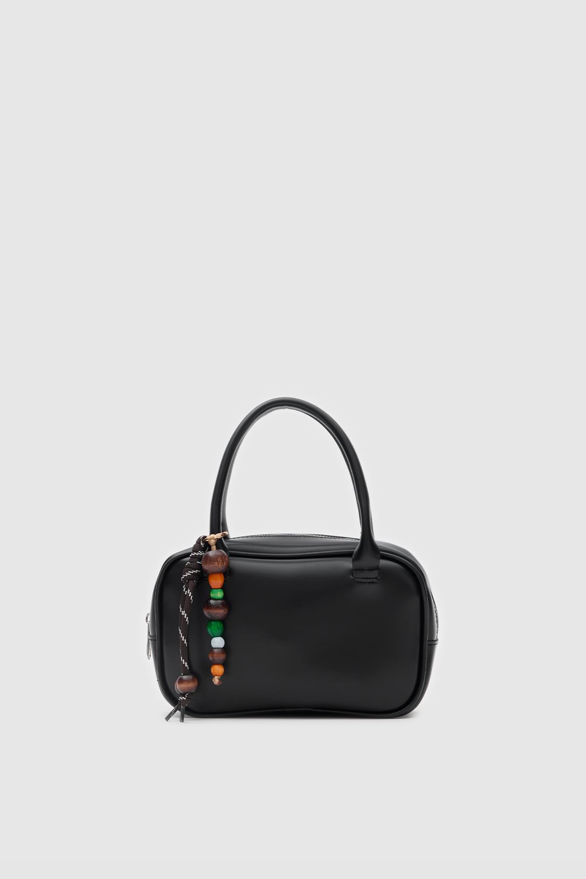 Pra Aksesuarlı Mini Oval El ve Çapraz Çanta Siyah | Shule Bags
