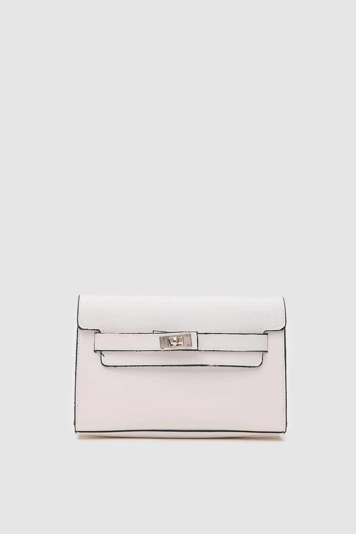 Kelly Kilitli Clutch Bag Beyaz