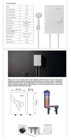 Cemsan C7 Güneş Enerji Sistemine Uyumlu Elektrikli Şofben