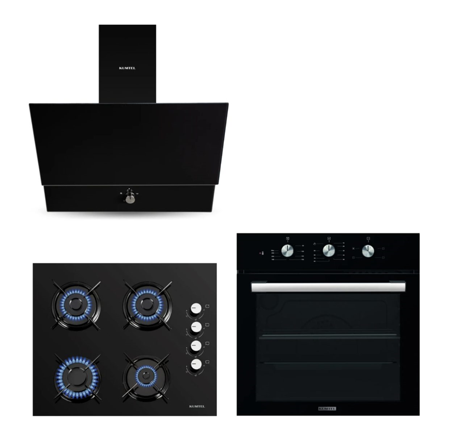 KUMTEL TURBO SİYAH CAM ANKASTRE SET