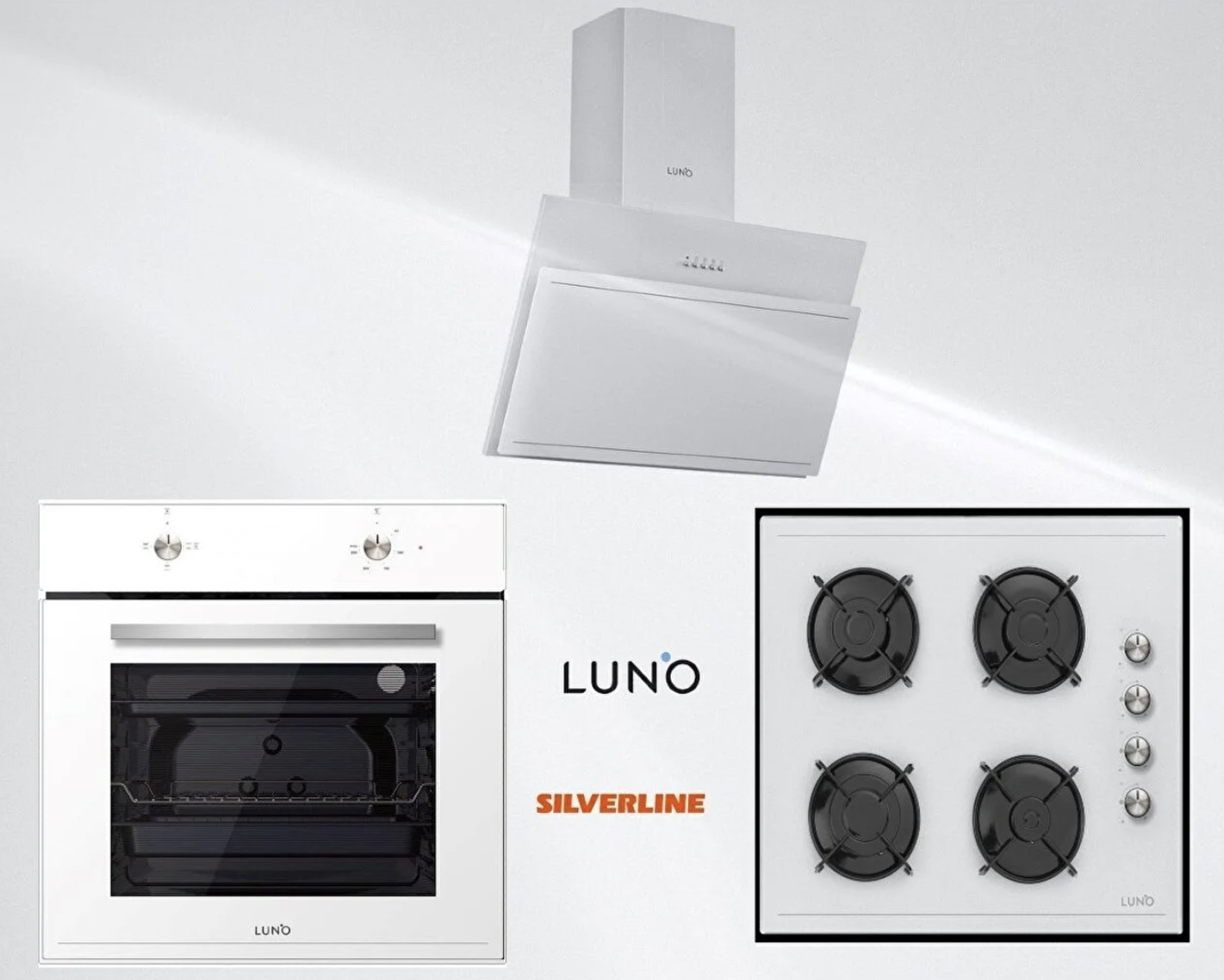 Luno Silverline Luno Beyaz Cam Ankastre Set Turbo Fırın (BO6501W04/5335W/3462W)