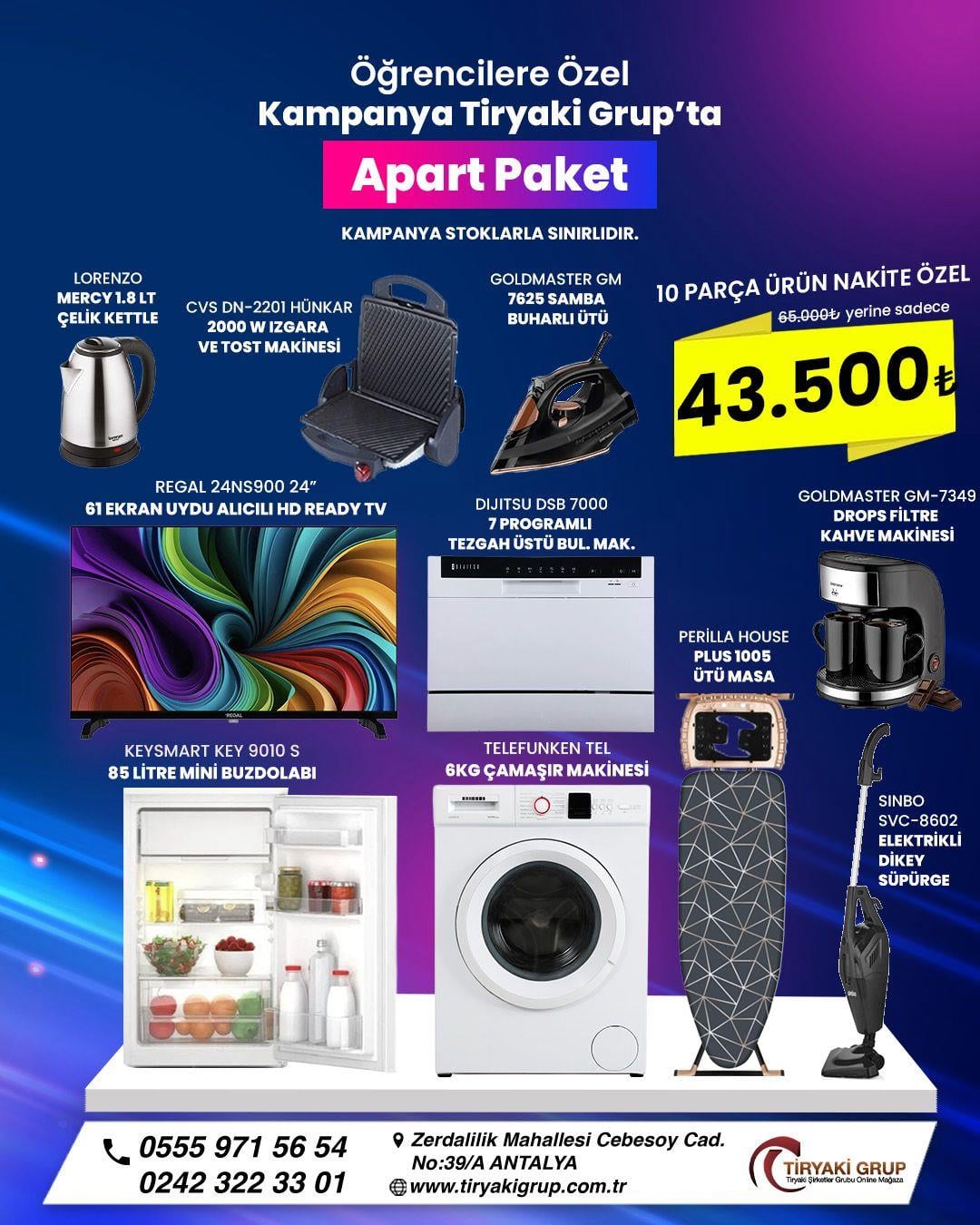 Antalya Apart Yazlıkçı Beyaz Eşya Paketi 