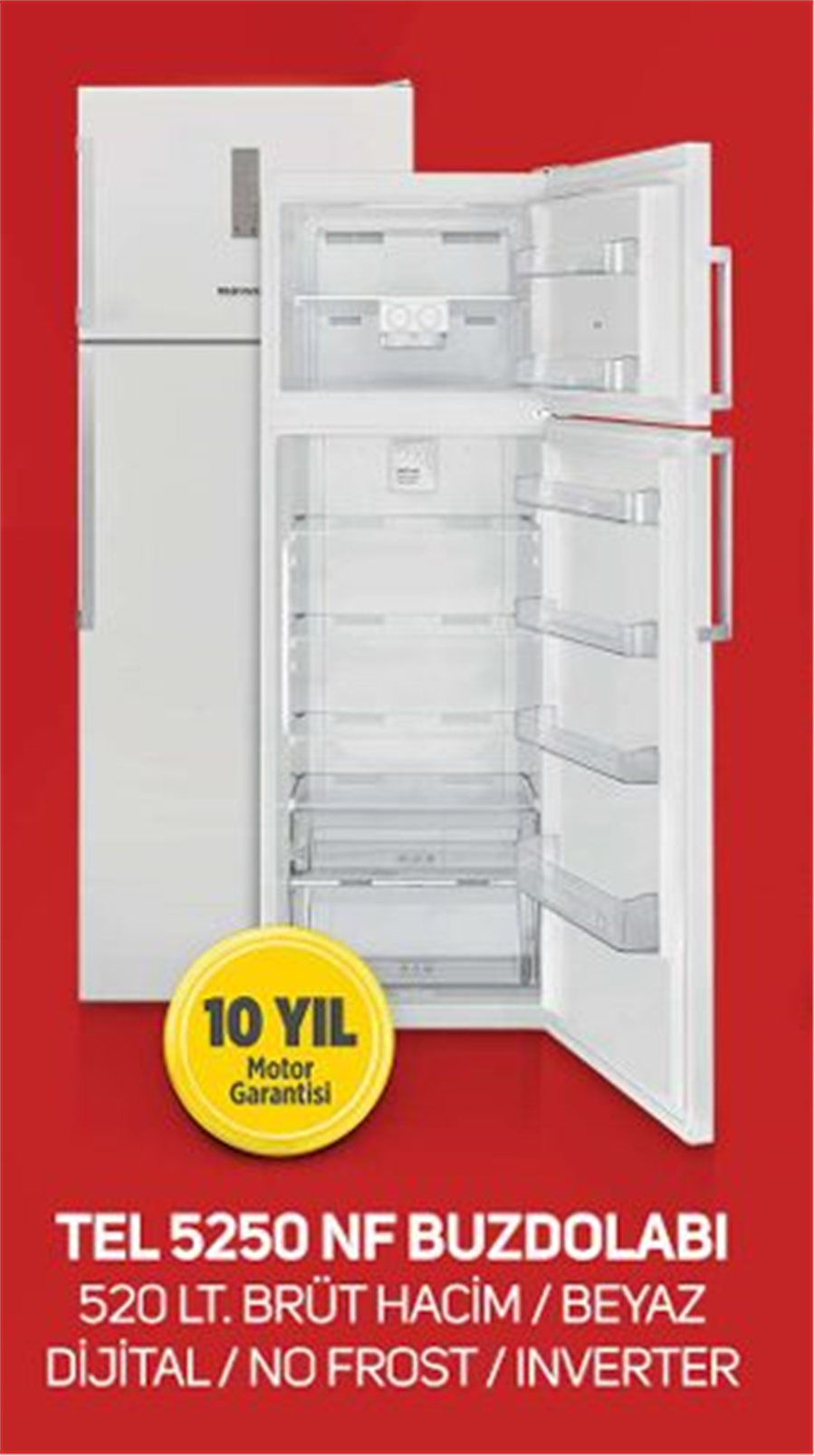 TELEFUNKEN TEL 5250 NF BUZDOLABI 520 LT.BRÜT HACİM-BEYAZ- DİJİTAL - NO FROST -İNVERTER
