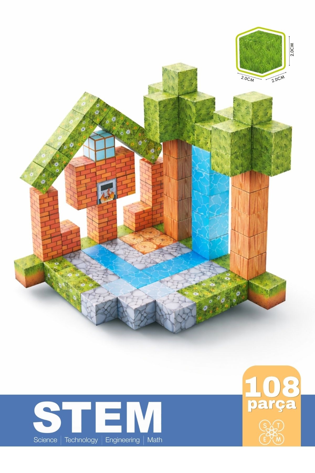 108 Parça Manyetik Yapı Blokları - Mıknatıslı Minecraft Küp 3D STEM Eğitici Oyuncak Seti
