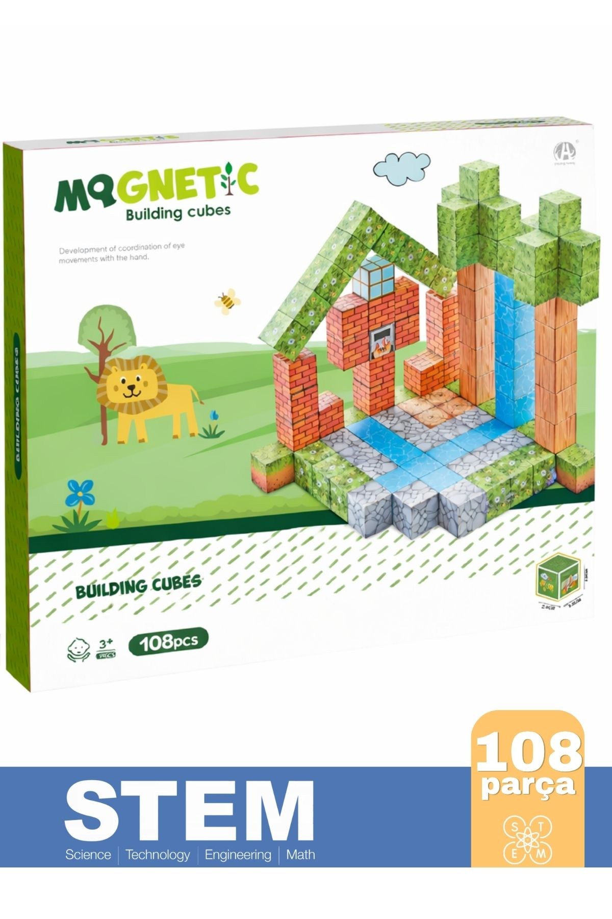 108 Parça Manyetik Yapı Blokları - Mıknatıslı Minecraft Küp 3D STEM Eğitici Oyuncak Seti