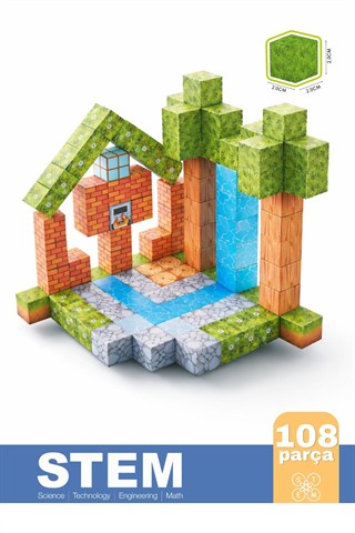 108 Parça Manyetik Yapı Blokları - Mıknatıslı Minecraft Küp 3D STEM Eğitici Oyuncak Seti