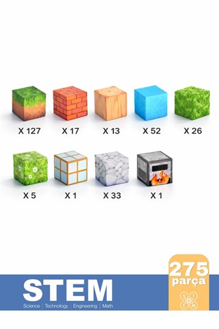 275 Parça Manyetik Yapı Blokları - Mıknatıslı Minecraft Küp 3D STEM Eğitici Oyuncak Seti