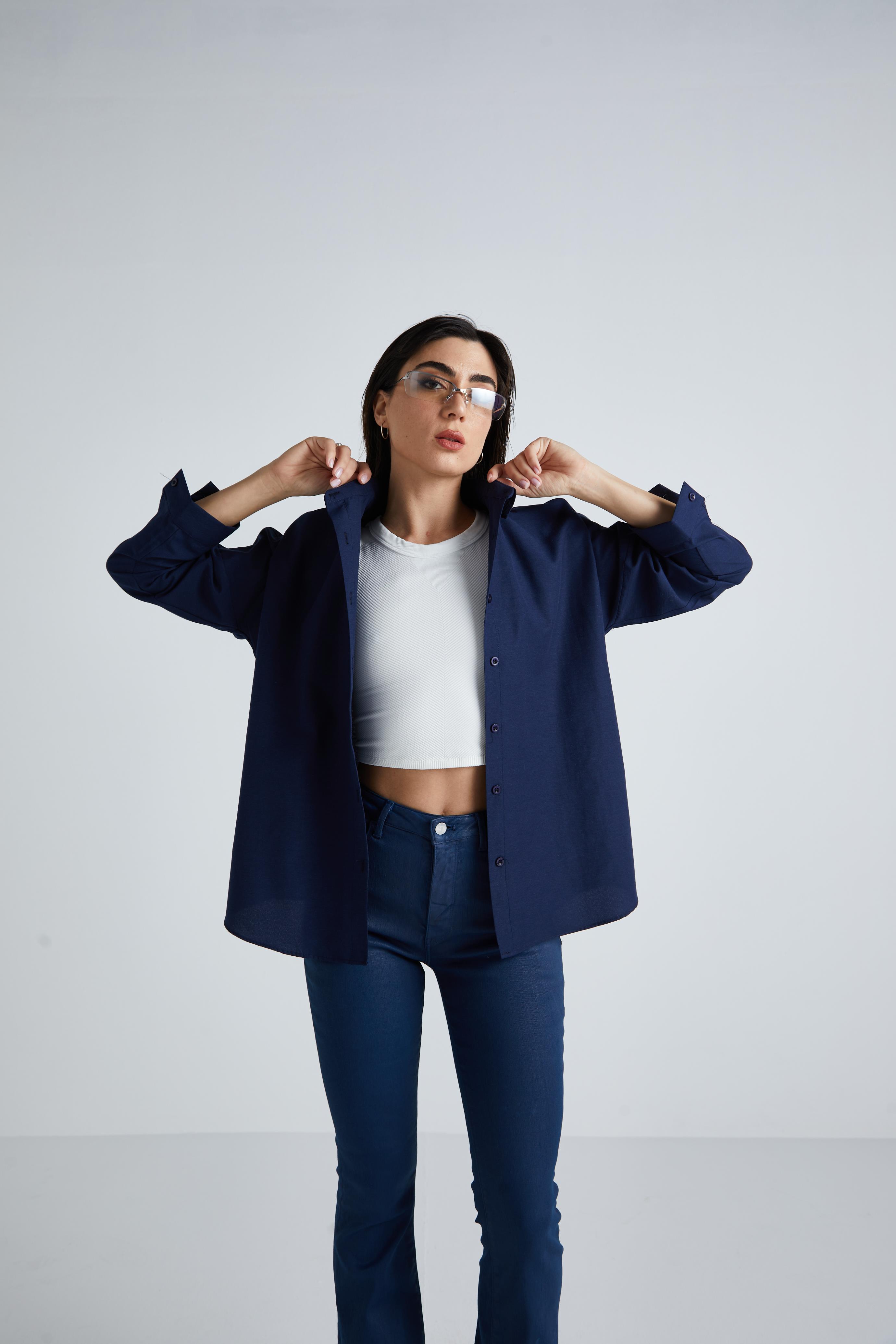 Lacivert Poplin Gömlek