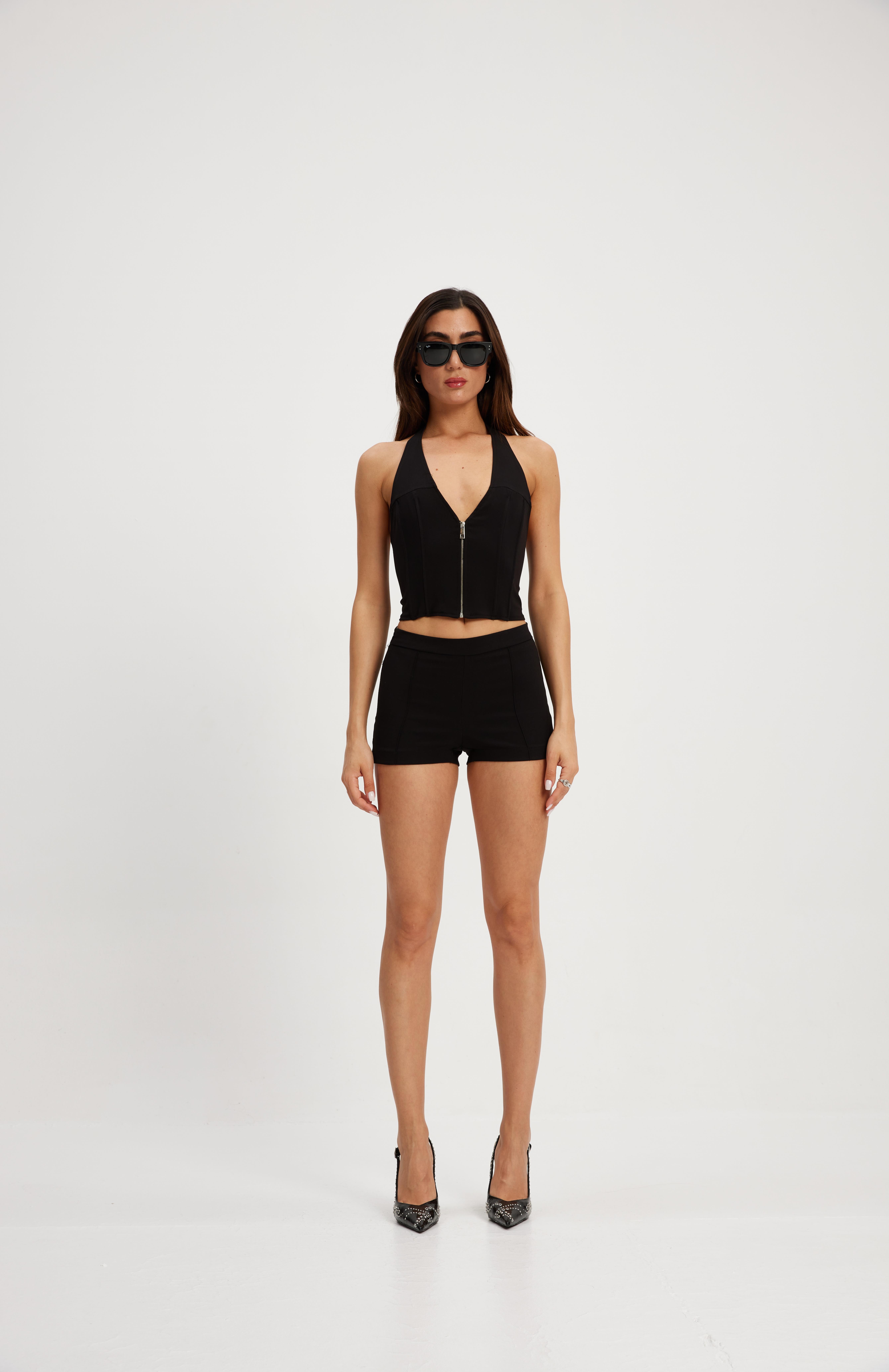 Siyah Fermuarlı Korse Bluz 