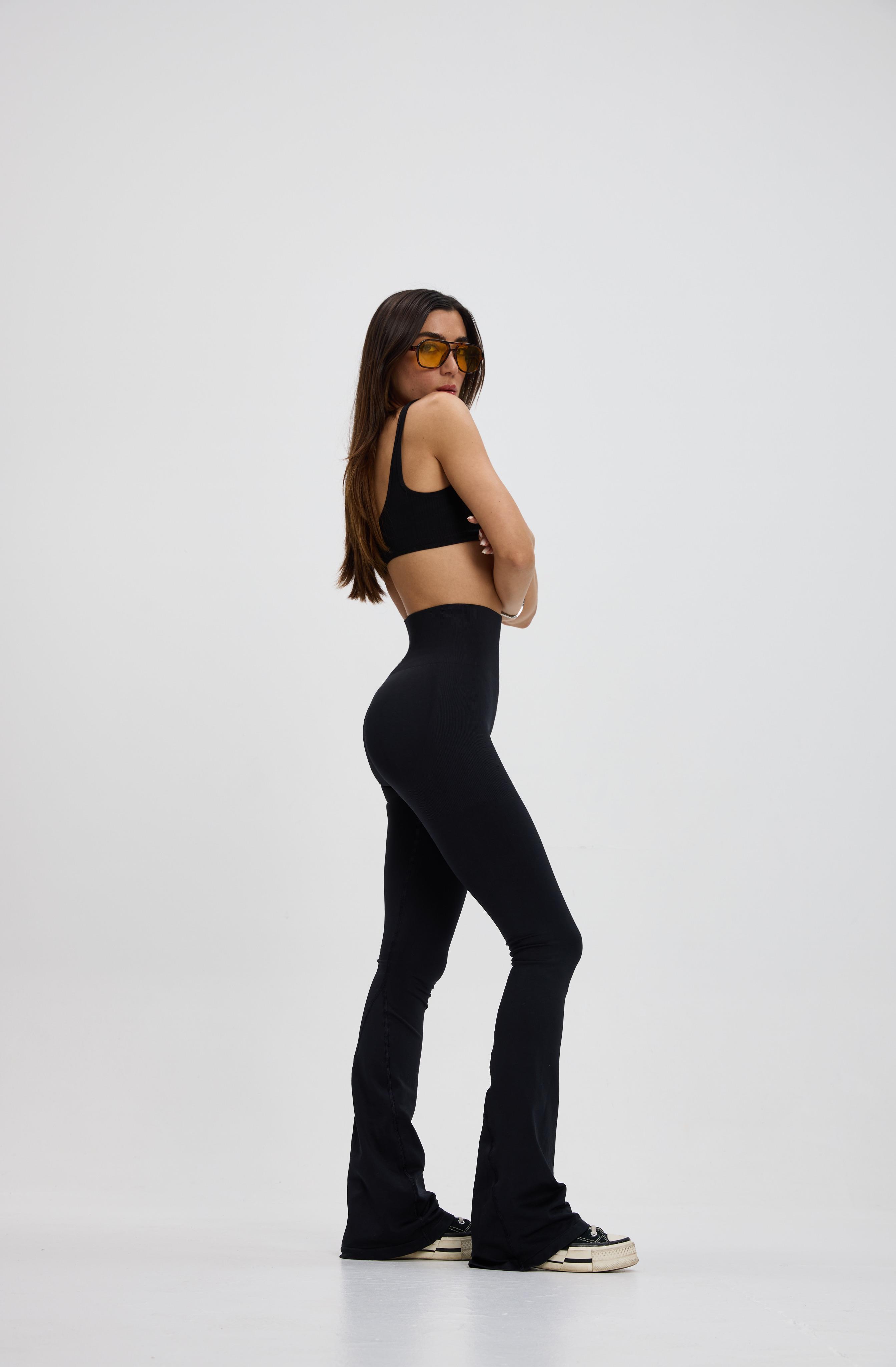 Siyah Push Up İspanyol Paça Tayt