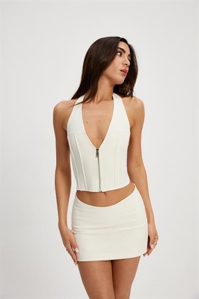  Ekru Fermuarlı Korse Bluz