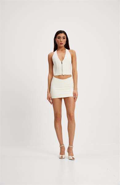 Ekru Düşük Bel Şortlu Etek 