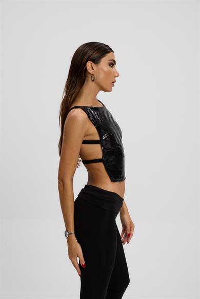 Sırt Dekolteli Parlak Bluz