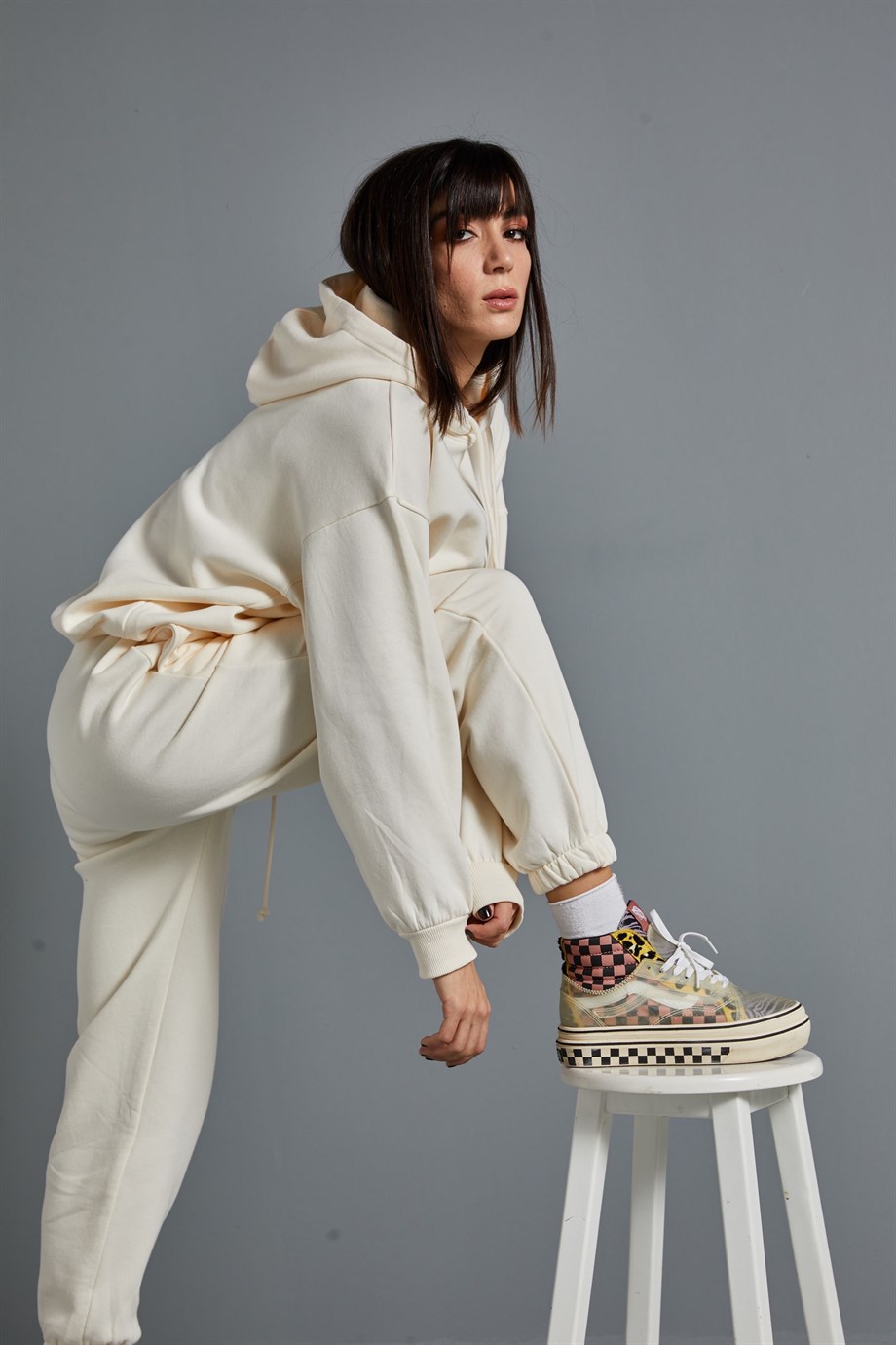 Bej Kapüşonlu Sweatshirt