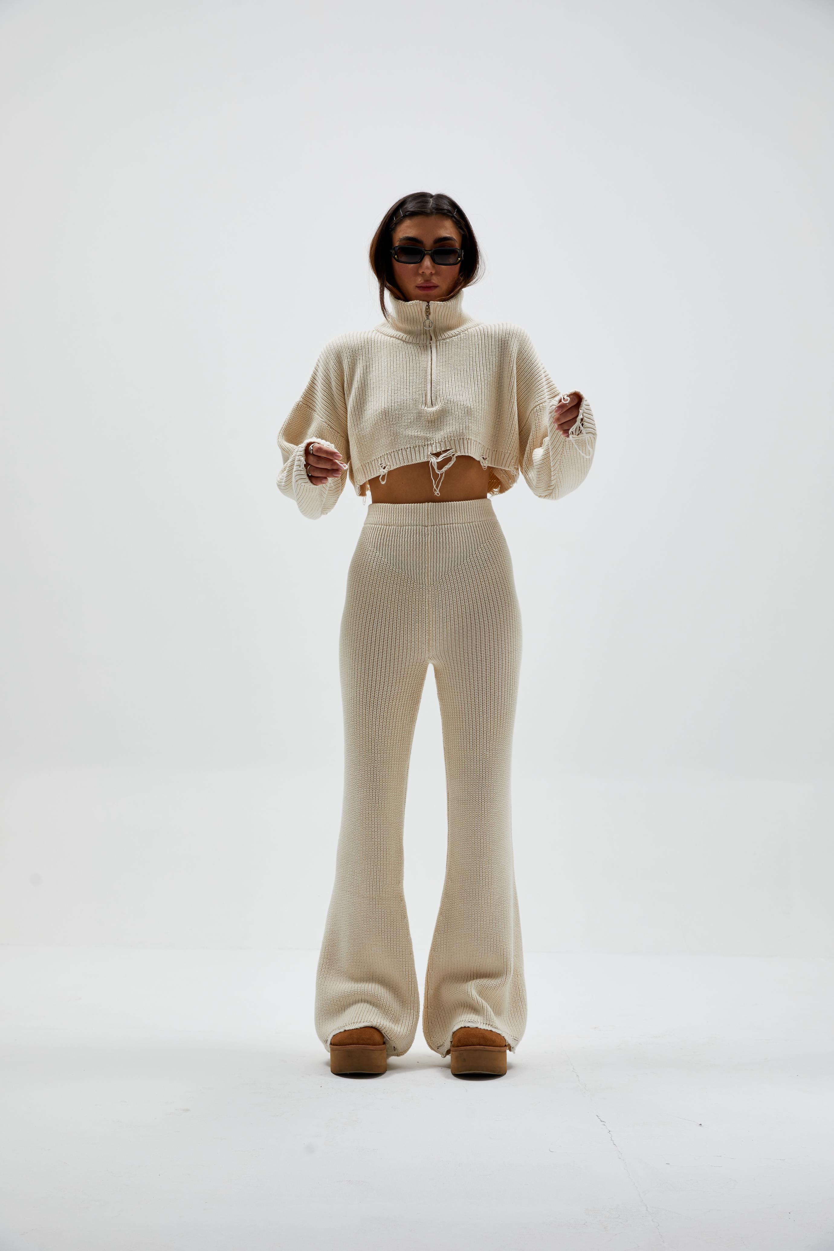 Bej Lazerli Triko Takım 