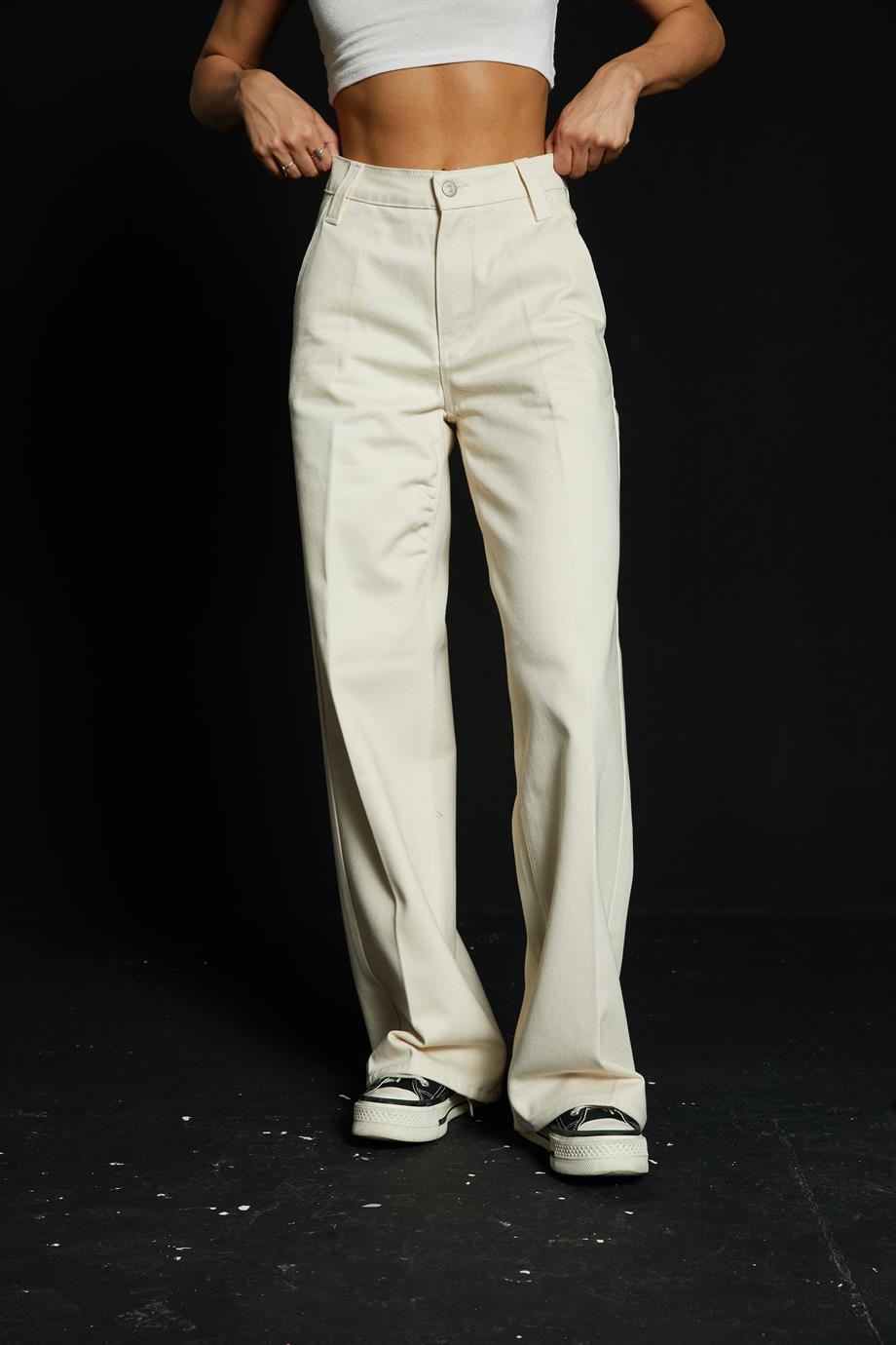 Bej Wide Leg Pantolon