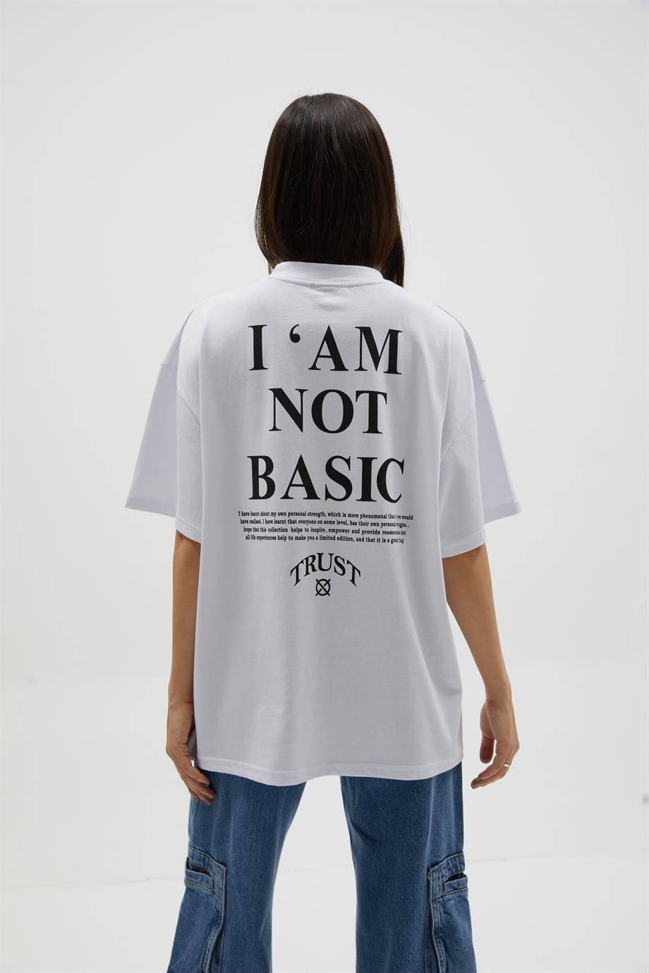 Beyaz Sloganlı Oversize T-Shirt