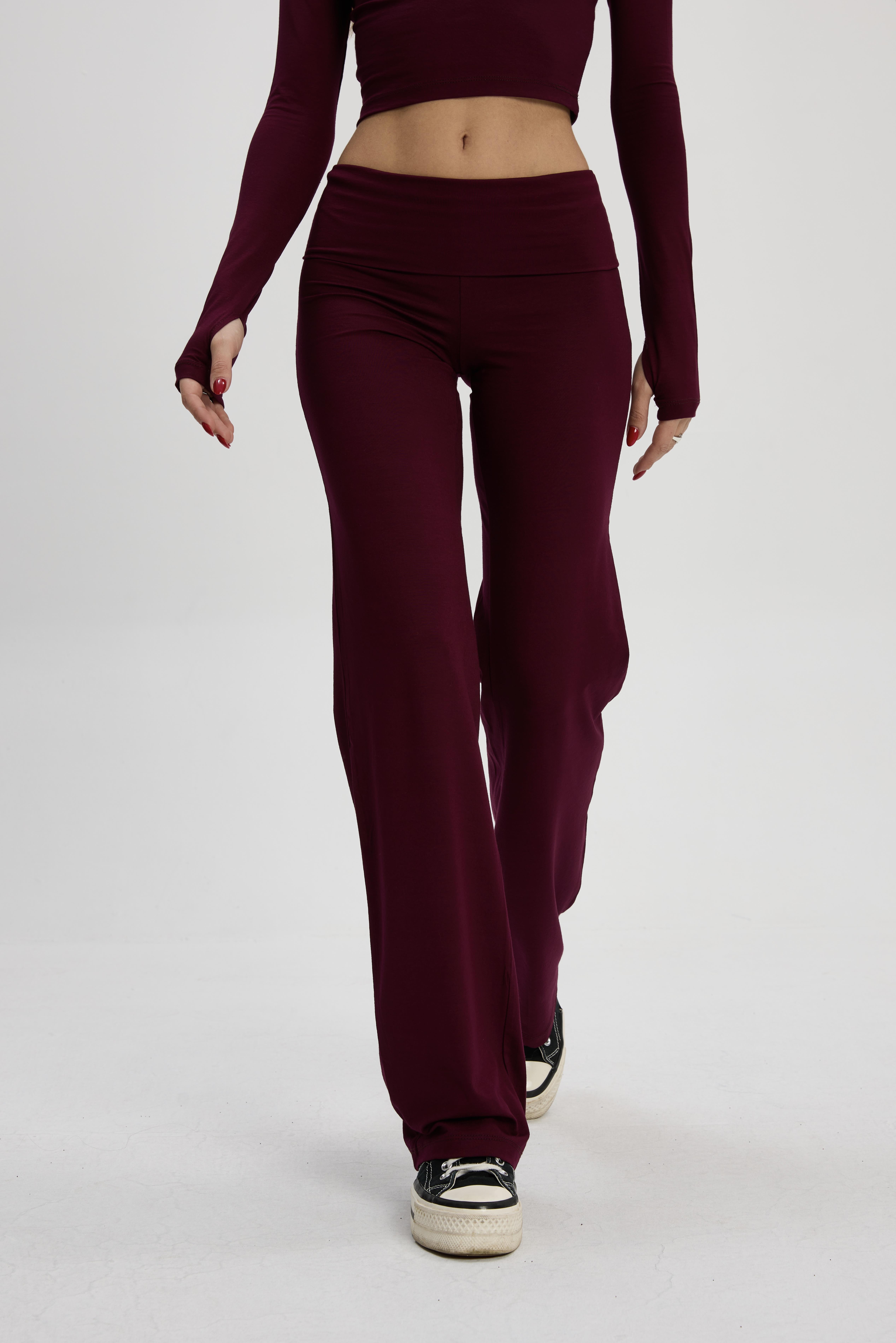 Bordo Düz Kesim Pantolon