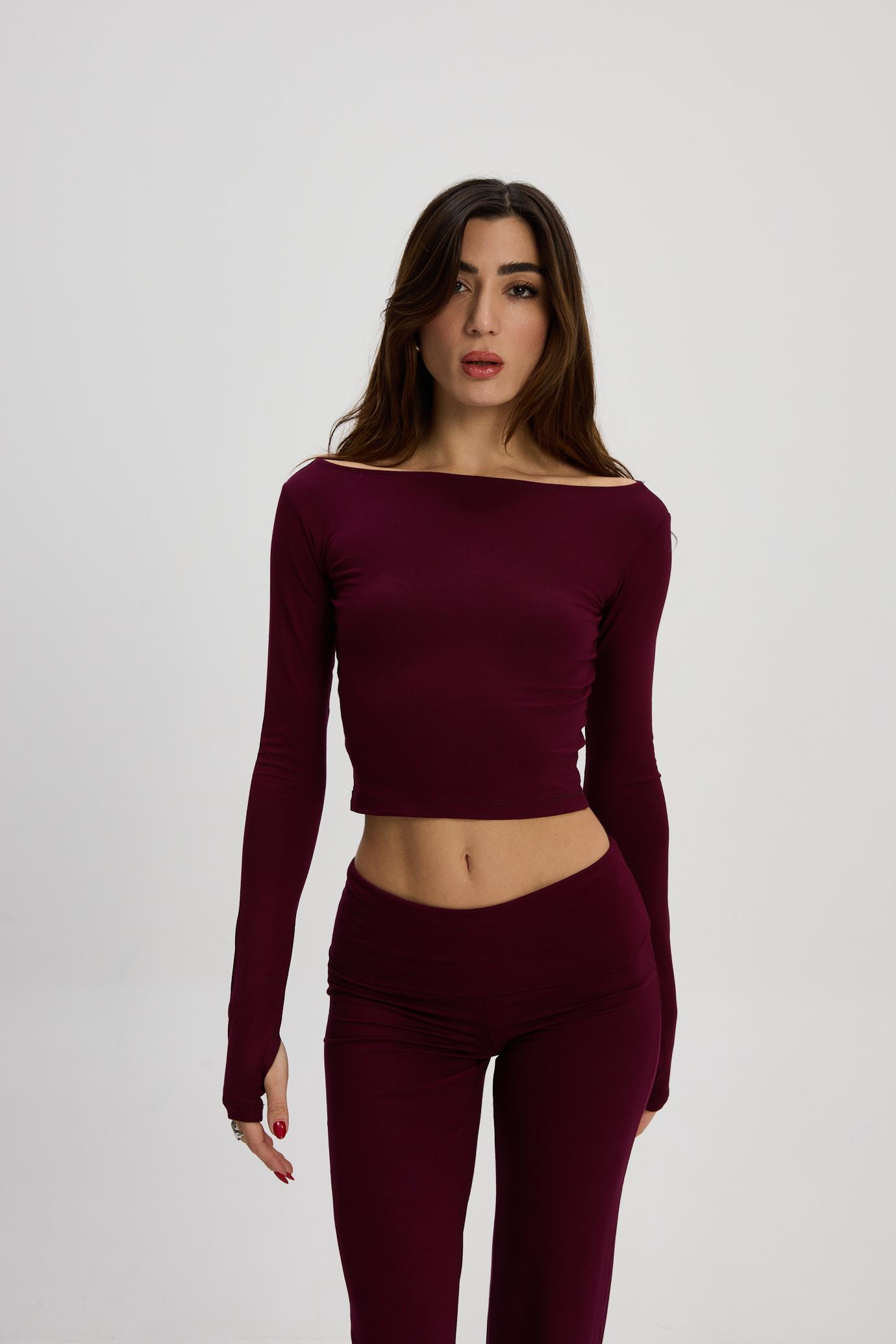 Bordo Kayık Yaka Bluz