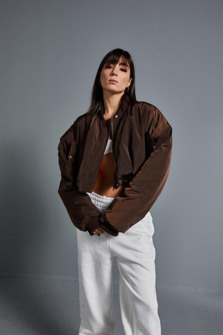 Kahve Oversize Bomber Mont