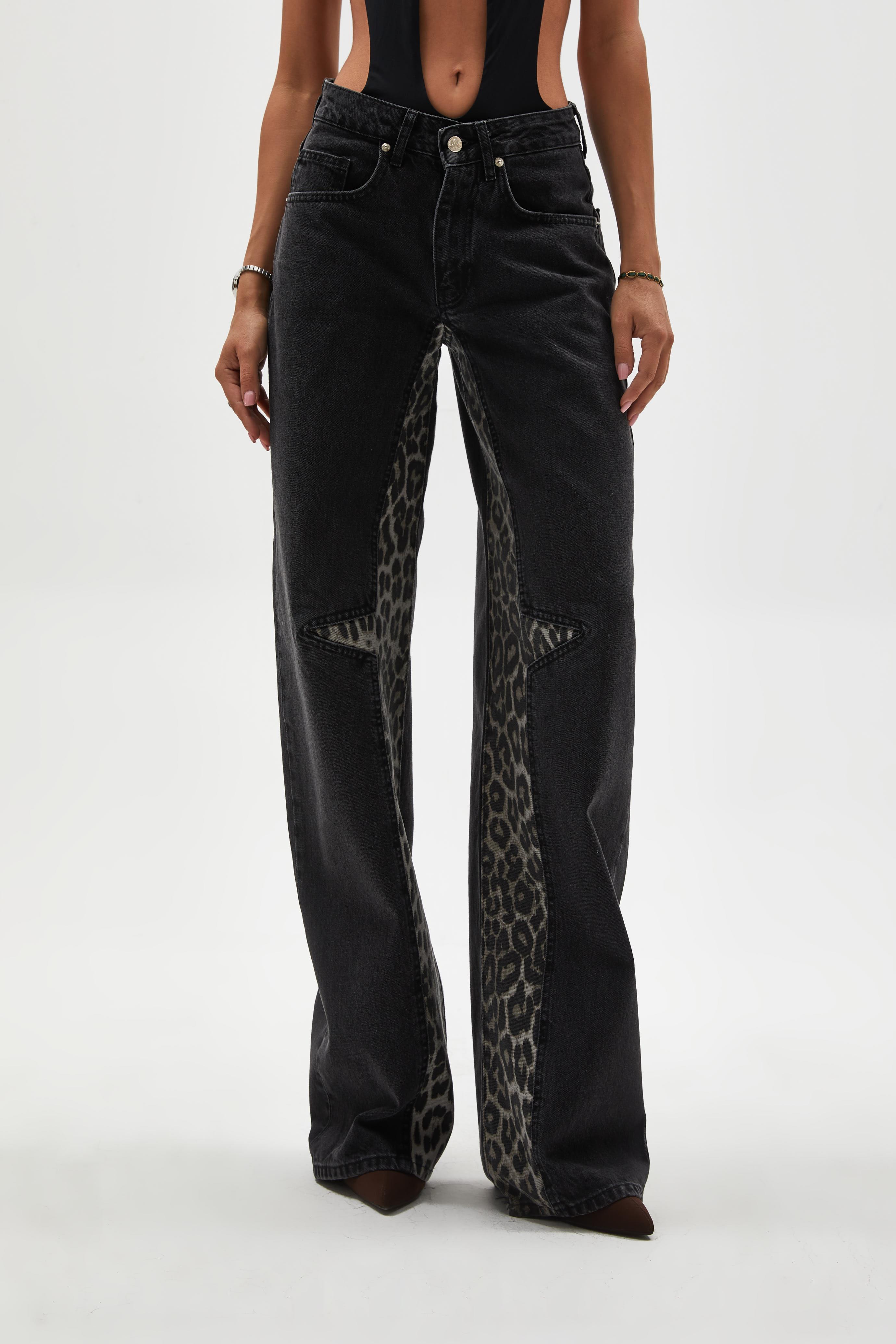 Leopar Desen Detaylı Jean 