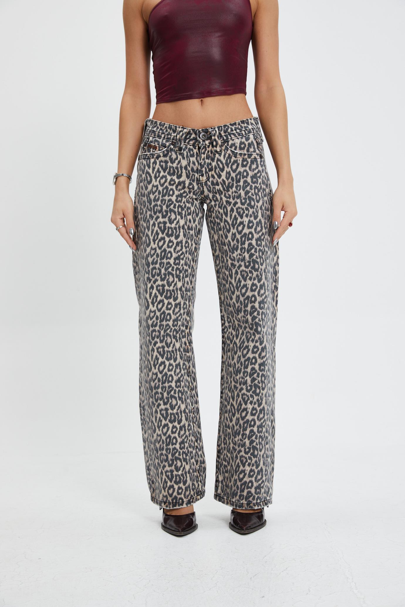 Leopar Desen Düşük Bel Jean