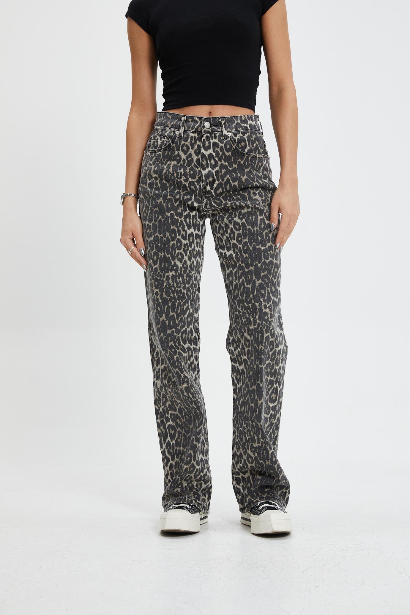 Leopar Desen Yüksek Bel Jean