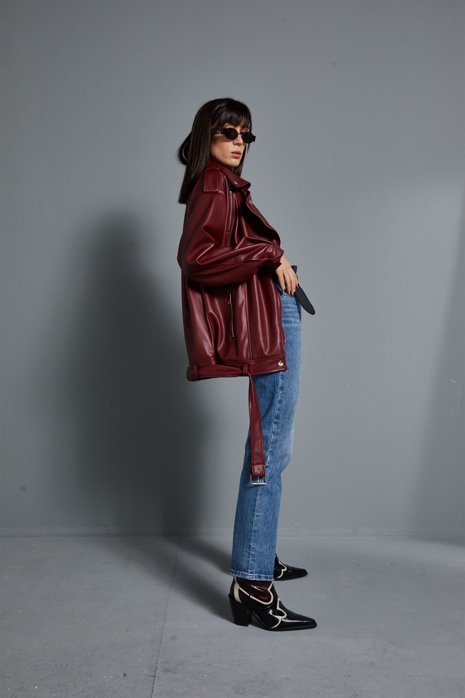 Oversize Biker Deri ceket