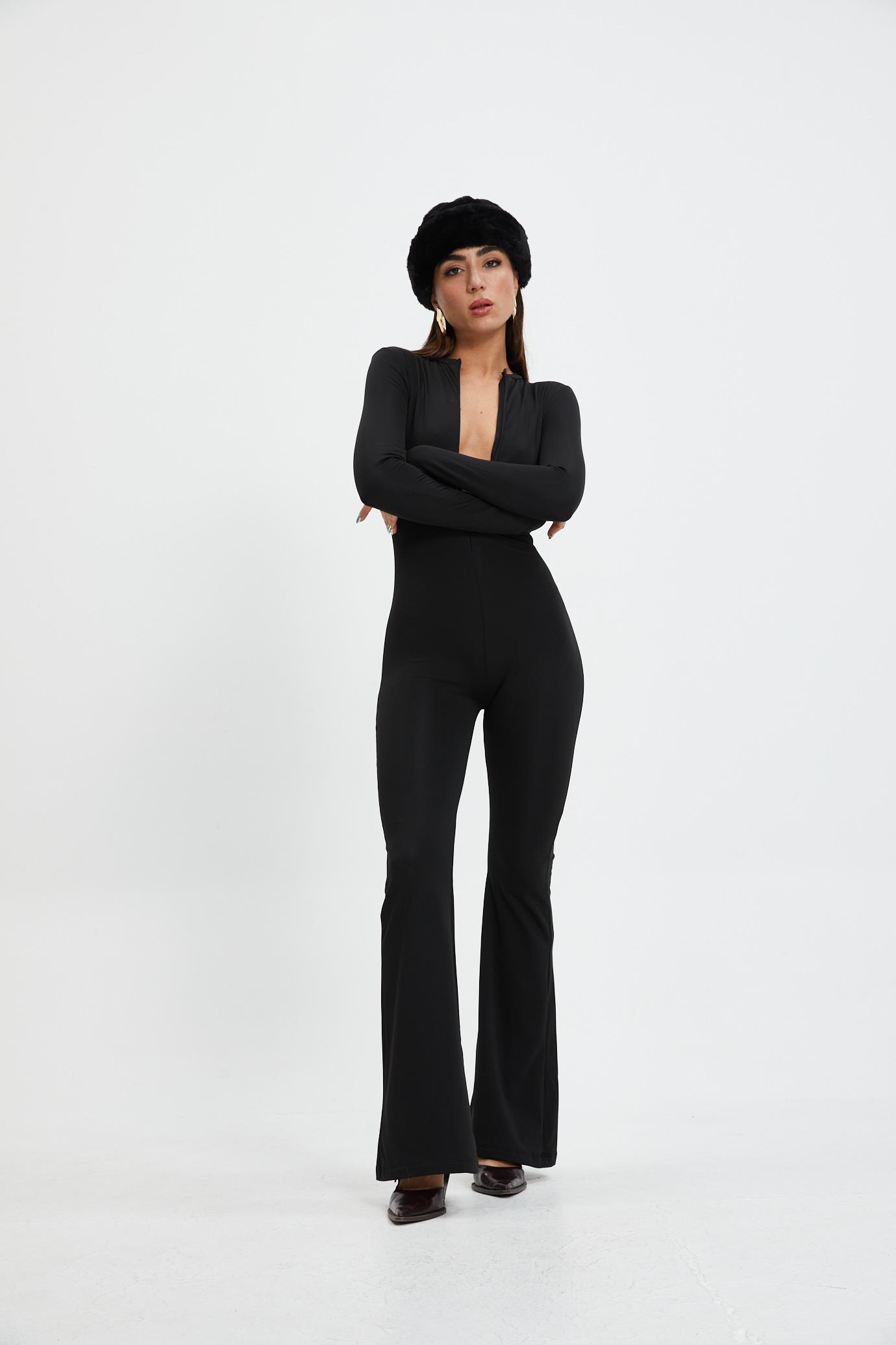 Siyah Fermuarlı Tulum 