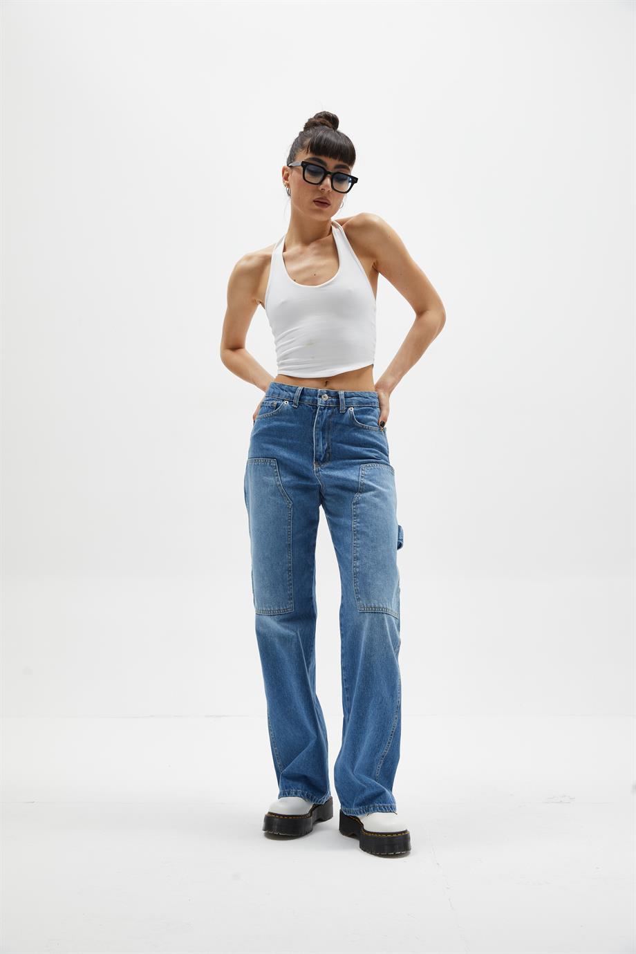 Yamalı Straight Kargo Jean