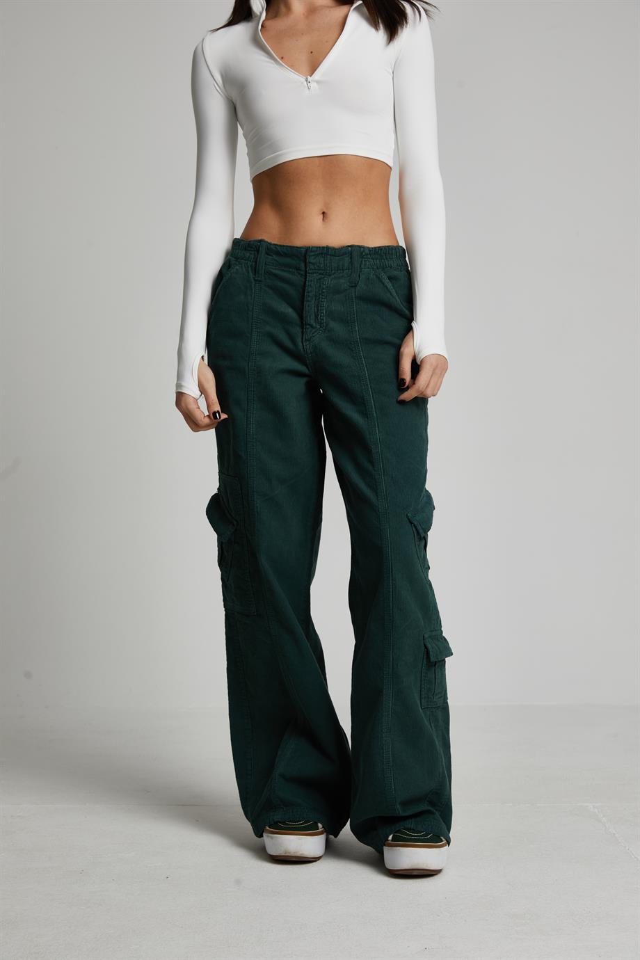 Yeşil Kadife Vintage Pantolon