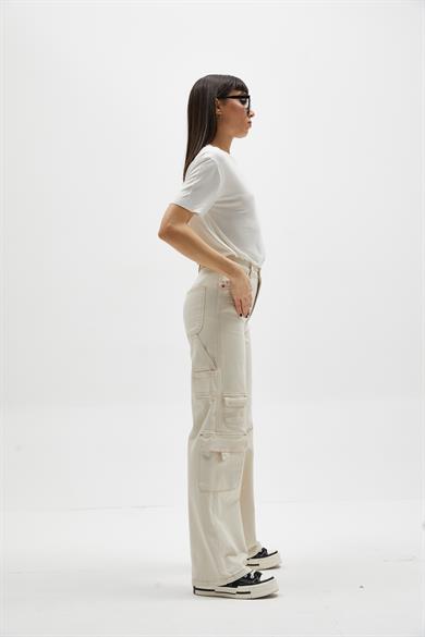 Bej Straight Kargo Pantolon 