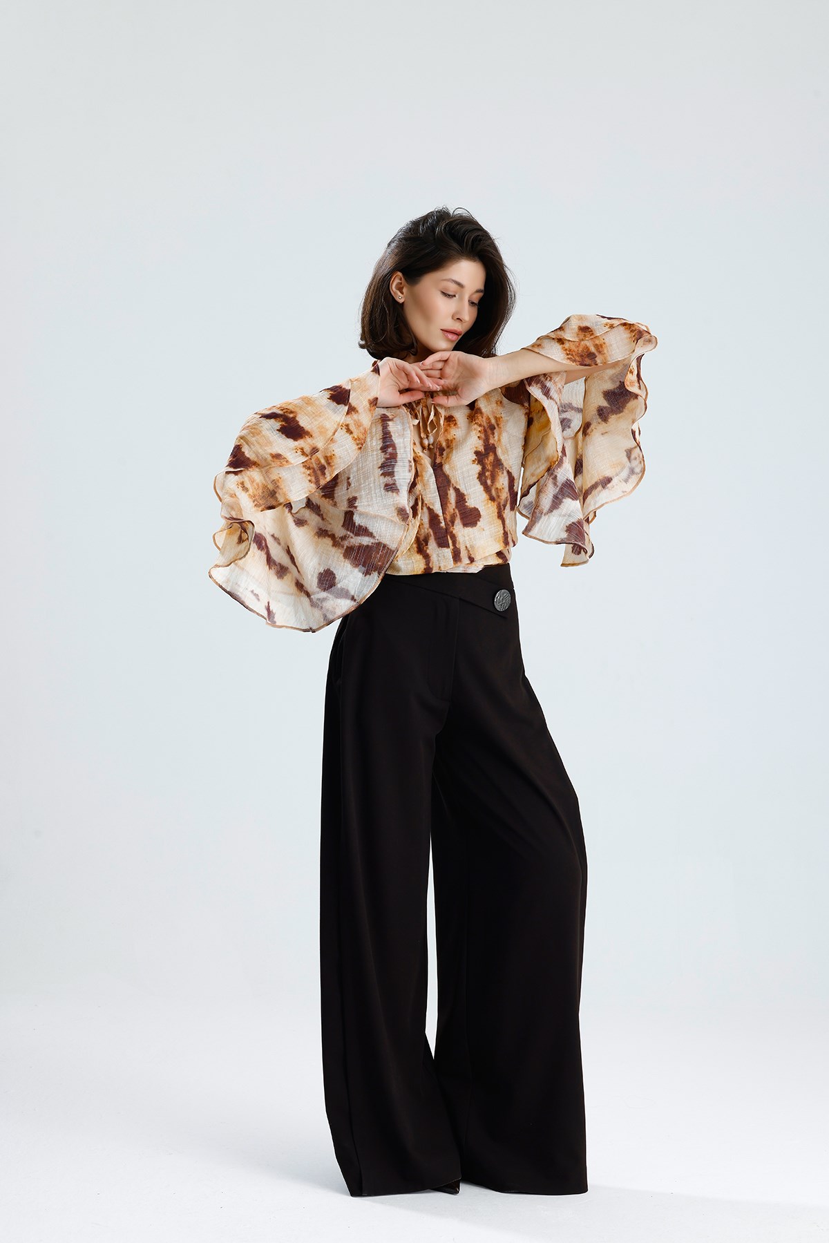 Koyu Kahve Bol Paça Pantalon