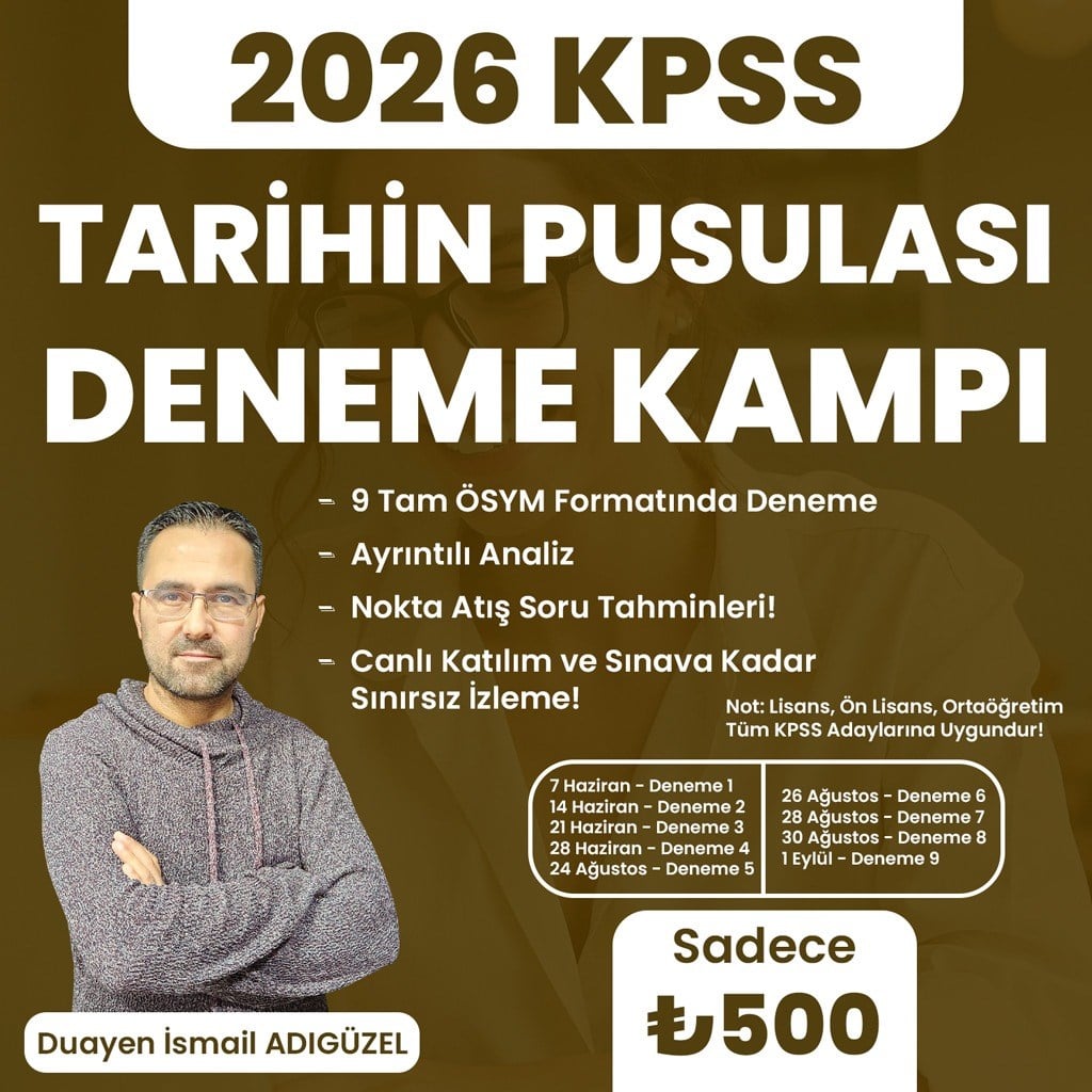 2026 KPSS Tarihin Pusulası Deneme Kampı 10 Mayıs'a Kadar Sepette %50 indirim için Hediye Çeki: yüzde50iskonto