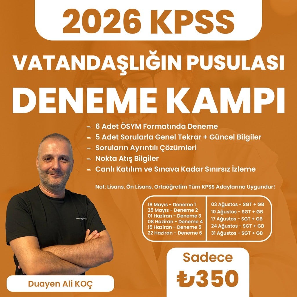 2026 KPSS Vatandaşlığın Pusulası Deneme Kampı 10 Mayıs'a Kadar Sepette %50 indirim için Hediye Çeki: yüzde50iskonto