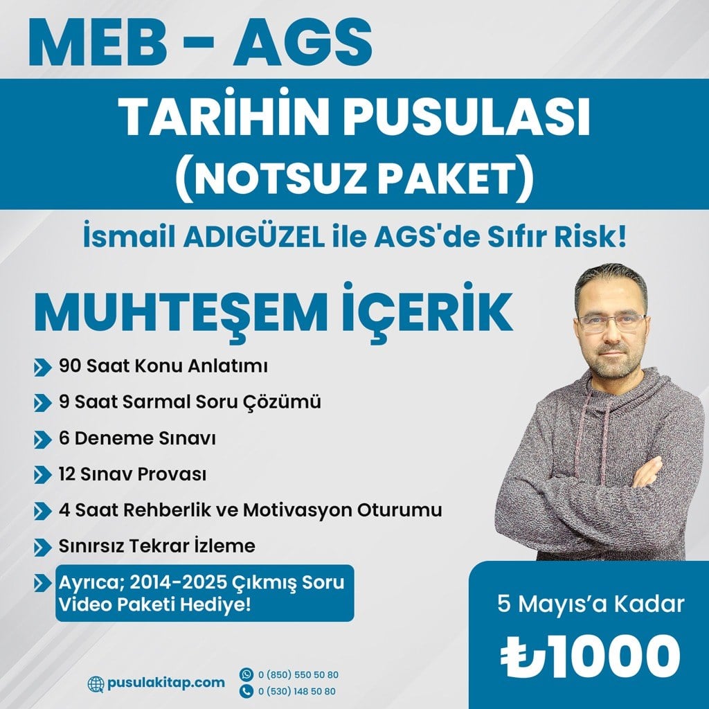 2026 MEB-AGS Tarihin Pusulası Kurs - İsmail Adıgüzel - 5 Mayıs'a Kadar Sepette %50 indirim için Hediye Çeki: yüzde50iskonto