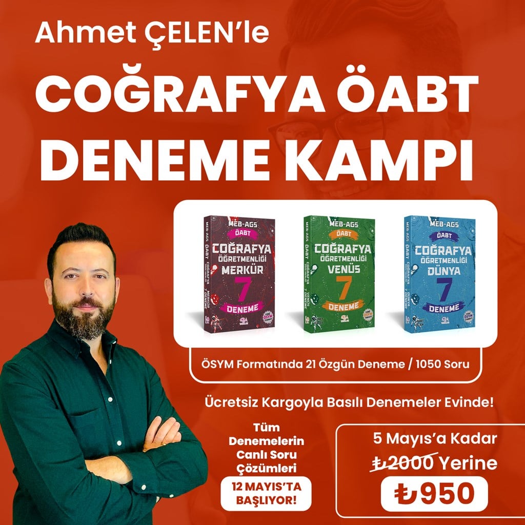 Coğrafya ÖABT Deneme Kampı - Sepette indirim için Hediye Çeki: 1050TLİNDİRİM 