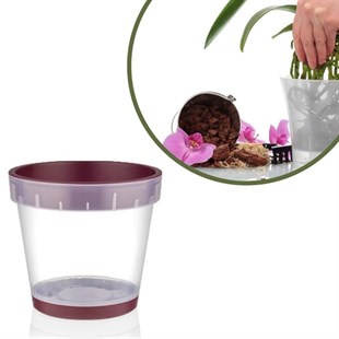 BUFFER® Plastik 2,3 Lt Kapasiteli Hava Delikli Alt Tabaklı Şeffaf Orkide Çiçek Saksısı