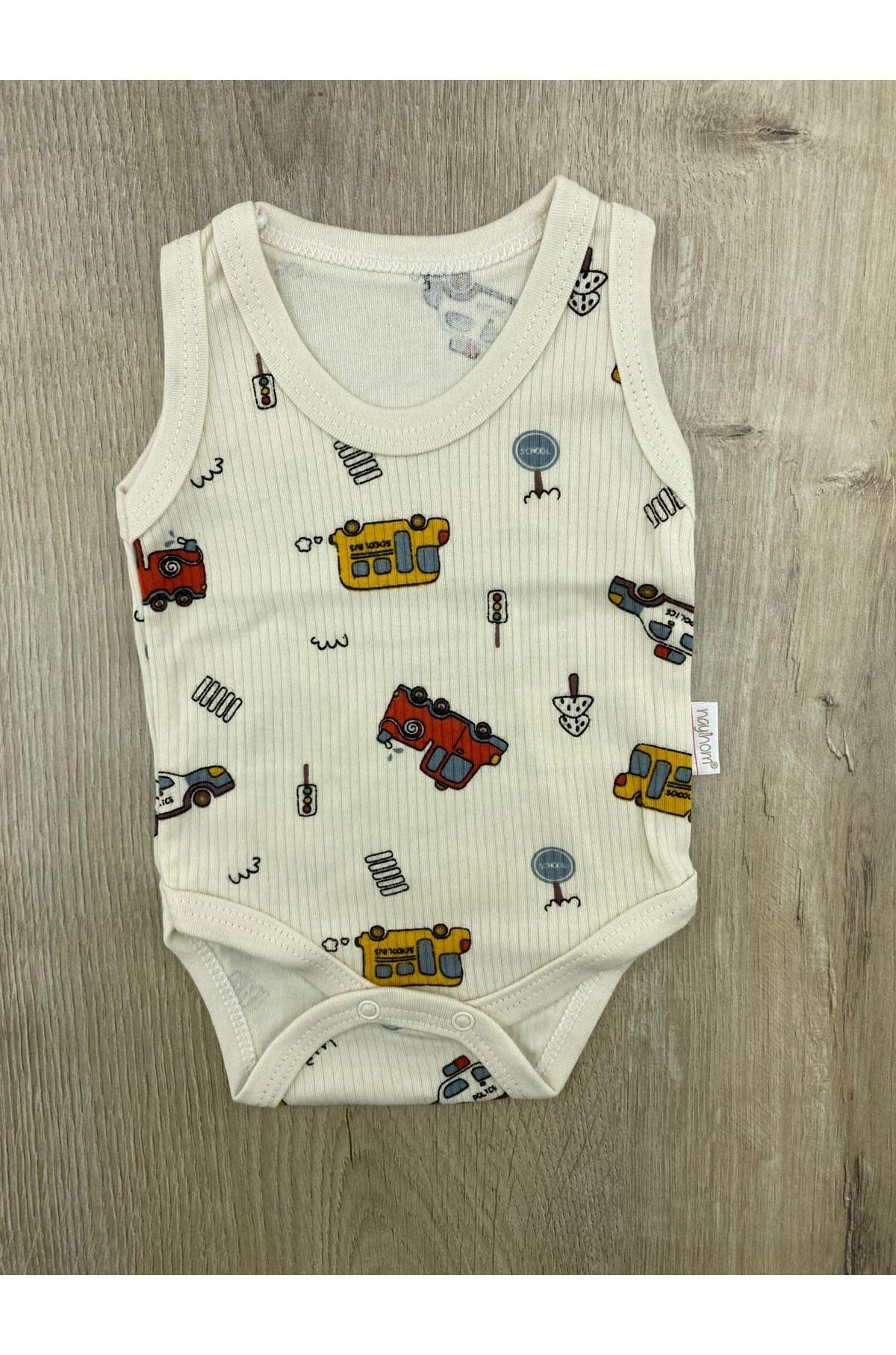 #260323 (0-36 Ay) Araba Desenli Askılı Çıtçıtlı Badi