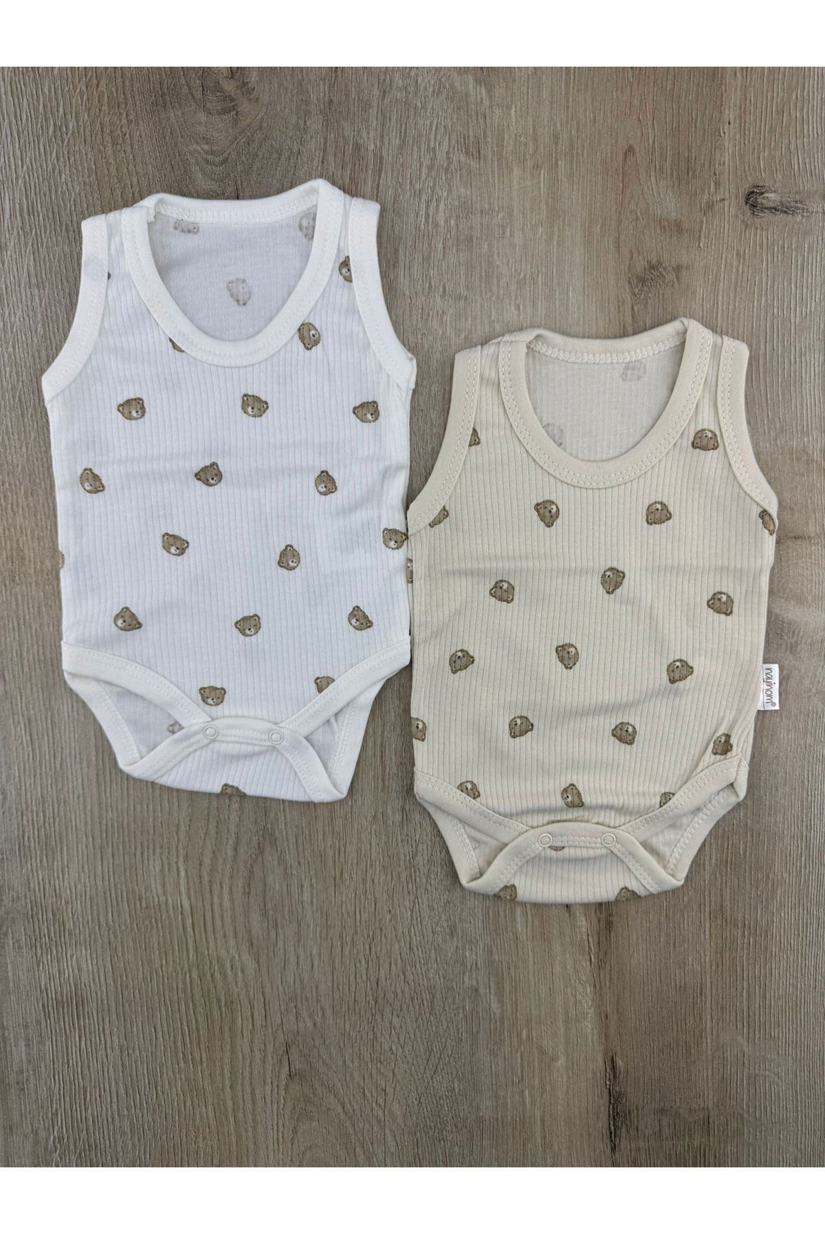 #260418 (0-36 Ay) Minik Ayıcık Desenli Askılı Çıtçıtlı Badi