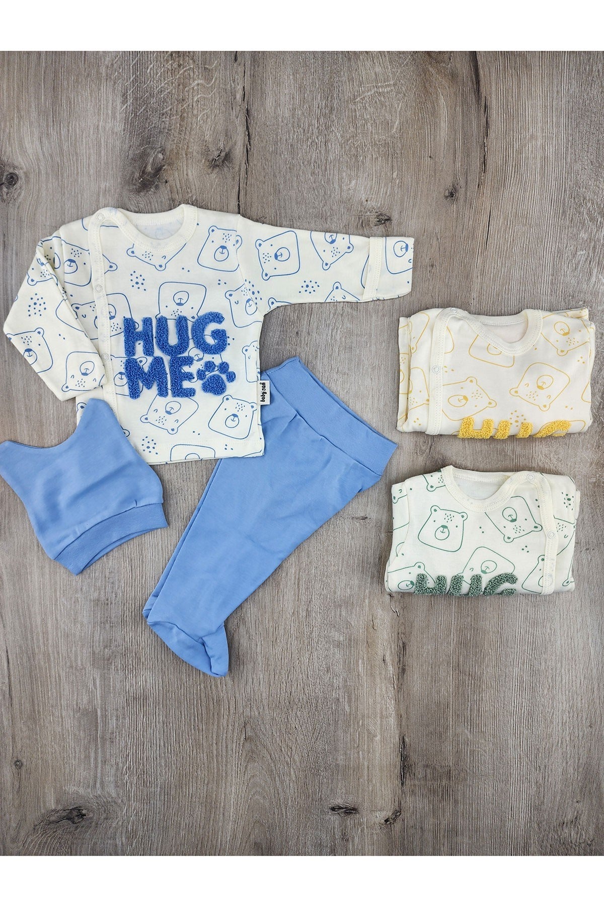 Babycan 9436 (0-3 Ay) Süzene Hug Me Desenli Kendinden Eldivenli Şapkalı Zıbın Takımı